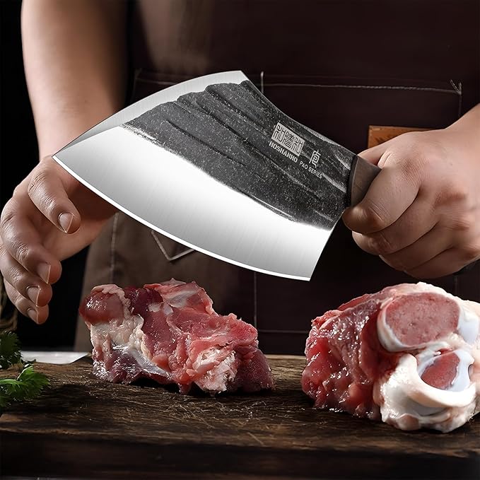 HOSHANHO 6 Inch Cleaver Knife, Hand Forged Vegetable Meat Cleaver, Full Tang Chopper Butcher Knife for Meat Cutting for Kitchen, Outdoor Cooking, Camping