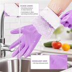 Elgood Reusable Long Sleeve Dishwashing Cleaning Gloves with Latex Free,Cotton Lining,Kitchen Gloves 2 Pairs,Purple+Blue L