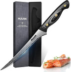 Huusk Damascus Fish Fillet Knife - 7 inch Flexible boning knife with VG10 Core, Kitchen Slicing Knife with Full Tang Handle, Birthday Dad Mom Gift