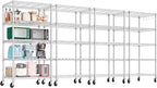 PrimeZone 4 Pack Steel Storage Wire Shelving 5 Tier Metal Shelves with Wheels,Adjustable Kitchen Utility Shelving Unit,Pantry Rack Rolling Metal Shelf Laundry,Chrome 24" Wx18 Dx75 H