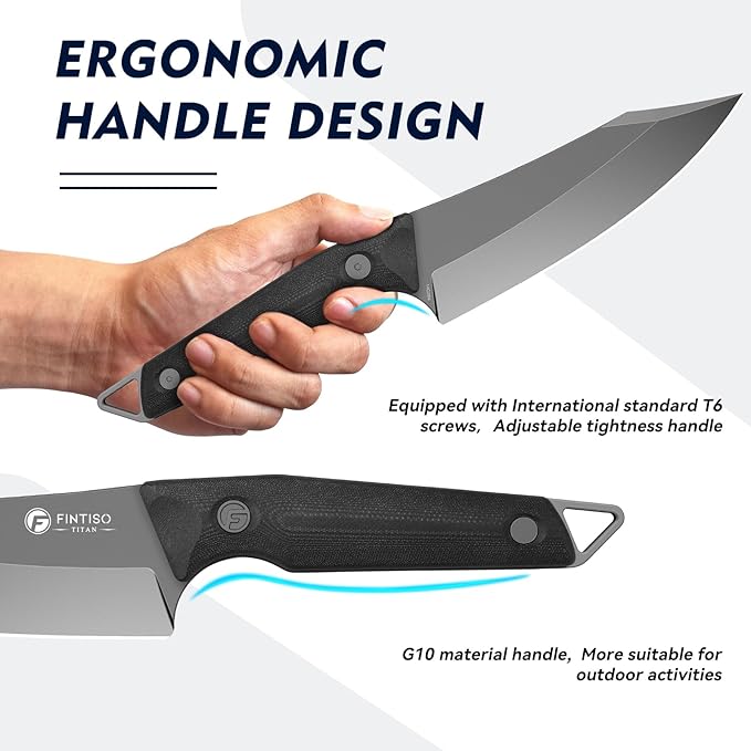 FINTISO 14C28N Steel Viking Knife, Japanese Butcher Knife with G10 Handle, Ultra Sharp Meat Cleaver Boning Knives for Meat Cutting, Outdoor Kitchen Chef Knives Best Gift (Red)