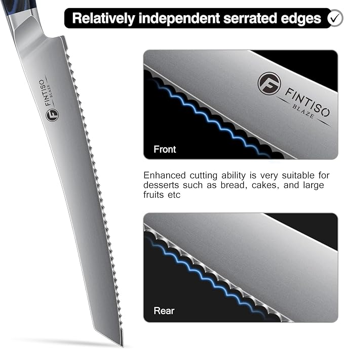 FINTISO Bread Knife 10 Inch, Serrated Bread Cutter with Razor Sharp Japanese High Carbon Stainless Steel Blade & G10 Ergonomic Handle, Wavy Edge Knife for Bread, Cake & Pastries, Ideal Baking Gift