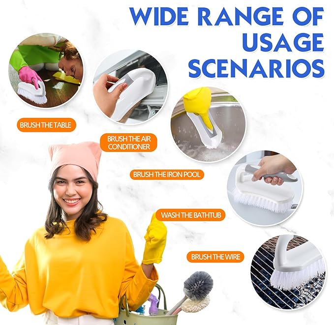 Lallisa 24 Pcs Scrub Brush for Cleaning with Handle Comfortable to Grip Heavy-Duty Flexible Stiff Bristles Scrubber Brushes Bulk for Shower Bathroom Carpet Kitchen Floor Tiles (Gray)