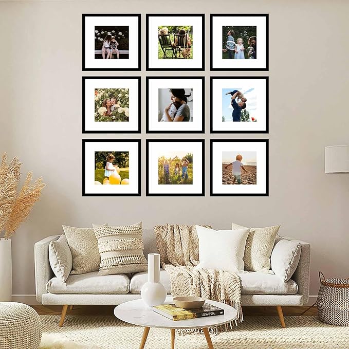 12 Pack 12x12 Picture Frame with 8x8 Mat, Display 8x8 with Mat or 12x12 Without Mat, 12 by 12 Frames Bulk Set of 12 Collage Gallery Wall Decor Photo Frames Set for Wall, Black