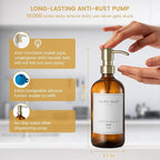 Glass Soap Dispenser for Kitchen Sink,Farmhouse Kitchen Dish Soap Dispenser&Hand Soap Dispenser Set,Rustproof Pump Bathroom Soap Dispenser with Tray,Waterproof Label for Kitchen Decor(Amber