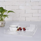 Clear Sturdy Acrylic Serving Tray with Handles - 12x12Inch - Coffee, Appetizer, Breakfast, Butler Tray - Kitchen Countertop & Makeup Drawer Organizer