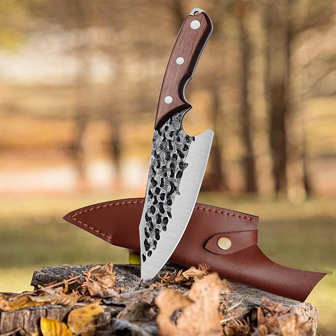 TOMBRO Huusk Japan Knife- Forged Viking Knives Sharp Boning knife Handmade Caveman Knife High Carbon Steel Butcher Knives with Sheath, Japanese Chef Knife for Kitchen, Camping, BBQ, fishing filet
