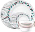 Corelle Vitrelle 18-Piece Christmas Service for 6 Dinnerware Set, Triple Layer Glass and Chip Resistant, Lightweight Round Holiday Plates and Bowls Set, Winter Berries