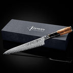 SENKEN Damascus Steel Chef's Knife - Tsunami Collection - 67-Layer Japanese VG10 Steel Core - Unique Black Resin & Natural Wood Handle, Razor Sharp, Beautiful Damascus Wave Pattern (Black)