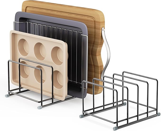 Cutting Board Organizer-1.6in Wide Kitchen Cutting Board Holder Stand for Pan,Baking Sheets,Cookie Sheets with 4 Slots,Baking Sheet Oragnizer(2PC-Medium)