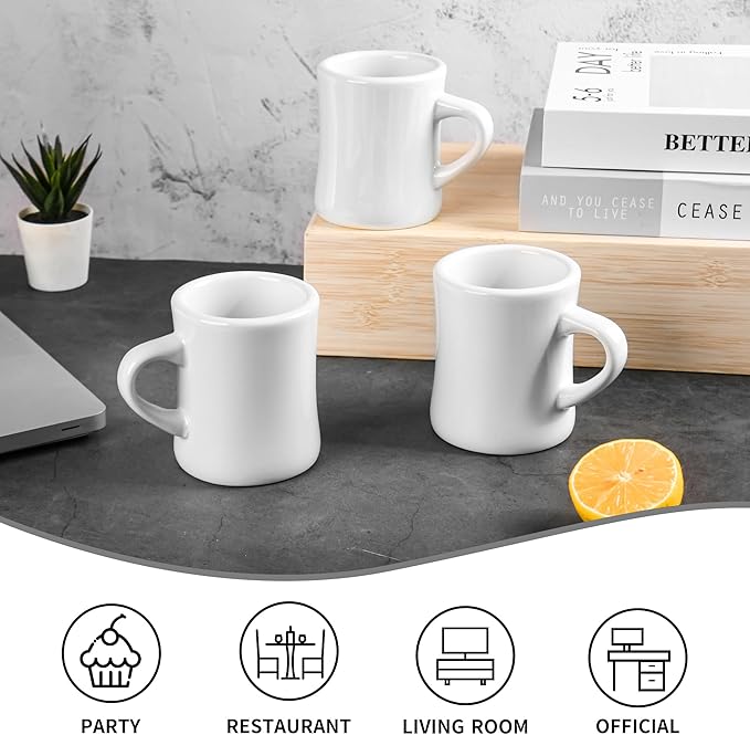 11oz Ceramic Coffee Mug set Stoneware Coffee Cups Set for Restaurant, Diner, Farmhouse, Coffee Shop, Home set of 6 (white)