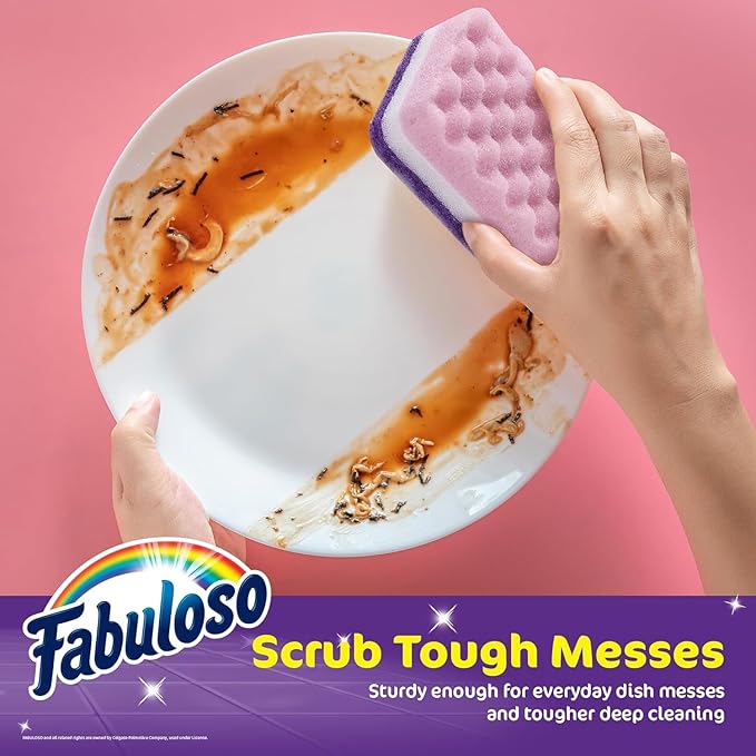 Fabuloso Sponges, Purple - Scratch-Free Scrubber for Dishes and Surfaces - Dishwashing Sponge for Bold and Bright Cleaning Experience, 6 Count - 2 Pack