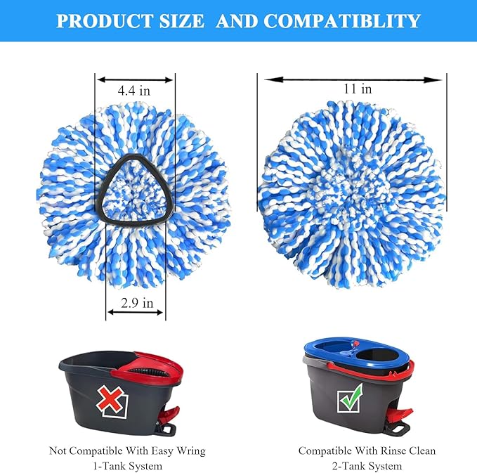 [5 Pack]Mop Heads Replacements, Spin Mop Replacement Head Deep Cleaning Machine Washable and Easy Replace,Spin Mop Refill Replacement Head 100% Microfiber,Mop Head Compatible with RinseClea