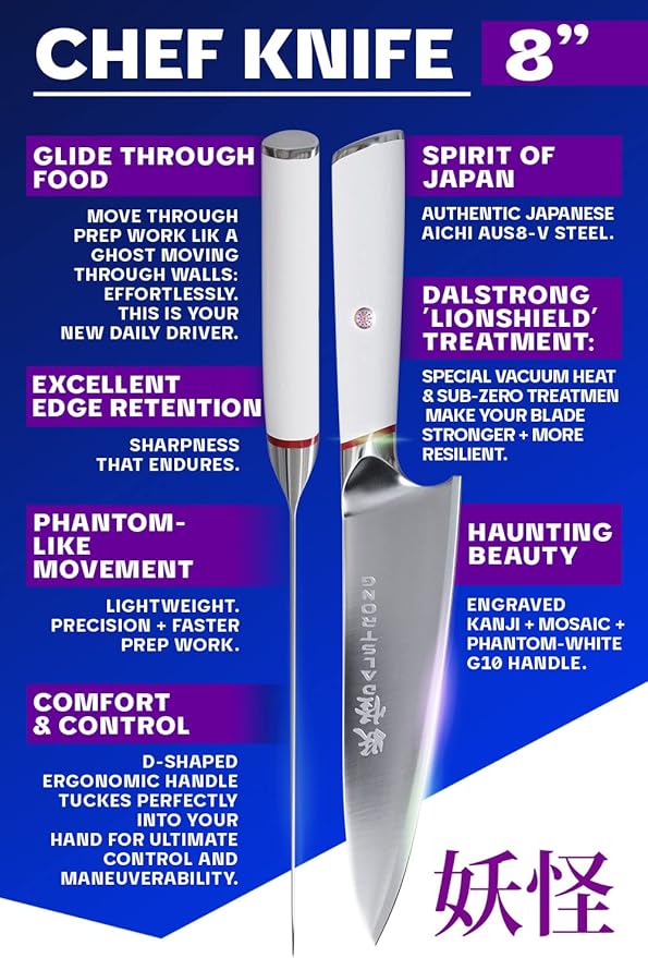 Dalstrong Chef Knife - 8 inch - Phantom Series - Japanese High-Carbon AUS8 Steel Kitchen Knife - White G10 Handle - Cooking Knife - w/Sheath