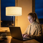 2-Light Floor Lamp, Mid Century Floor Lamp with Beige Lampshade, Standing Lamp Tall Lamp for Living Room Bedroom, 3 Color Temperatures 9W Bulb Include