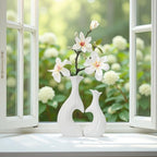 Ceramic Vases for Home Decor, Modern Heart Shaped Vase Set of 2, Matte Farmhouse Dried Fake Flowers Vase for Office, Living, Dining Room, Kitchen
