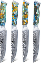 WILDMOK Steak Knife Set 4pc Full Tang 5 inch Forged Damascus Steel Dinner Knives Full Tang Ergonomic Beautiful Resin Handle