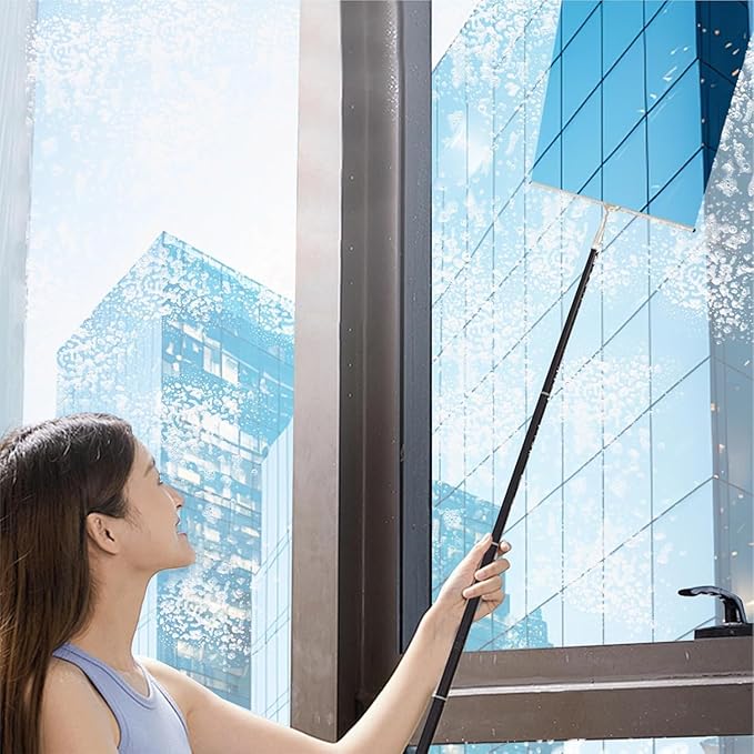 17.3-60’’ Window Squeegee for Home, 2 in 1 Window Cleaning Kit Long Handle Squeegee for Shower Glass, Window Cleaner Tool for Car Windshield Floor Tile Wall
