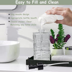 Clear Glass Soap Dispenser with Black Pump, 2 Pack 11oz Square Hand Dispenser, Refillable Lotion & Dish Soap, Bathroom Shower Gel