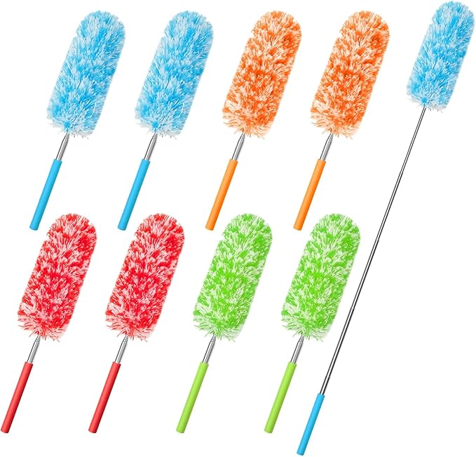 Tanlade 8 Pcs Microfiber Feather Duster for Cleaning 13-31 Inch Extendable Cobweb Dusters Ceiling Fan Duster Washable Bendable Tool for Office Car Window Furniture (Bright Color)