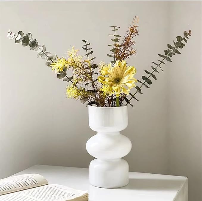 JSPYFITS Glass Hydroponic Flower Vase, 7 Inches Colored Glass Bubble Vases for Flower, Three-Layer Glasses Funky Vase for Home/Office/Weddings/Party Table Flower Decor (White)