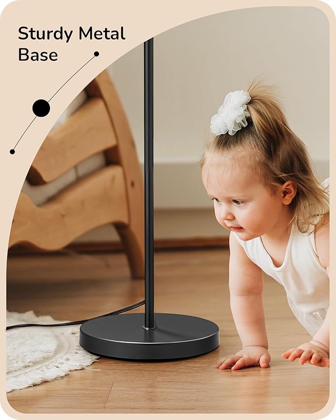 EDISHINE Modern Floor Lamps for Living Room, 64.7" Minimalist Standing Lamp with 3 Color Temperatures Bulb & Adjustable Linen Shade, Foot Pedal Switch, Arc Tall Lamp for Bedroom Office, Black