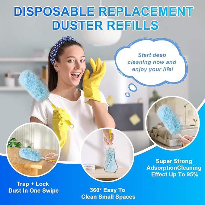 30 Count Dusters Refills with 1 Handle, Multi-Surface Disposable Duster, 360 Heavy Duty Duster Refills, Microfiber Duster kit, for Cleaning Home, Blinds, Fans, Corners