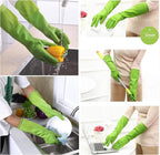 Bamllum 3 Pairs of Rubber Dishwashing Gloves for Kitchen and Household Cleaning – Long Cuff 15", Reusable, Flexible Long-lasting and Non-Slip (Red+Yellow+Green, X-Large)