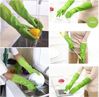 Bamllum 3 Pairs of Rubber Dishwashing Gloves for Kitchen and Household Cleaning – Long Cuff 15", Reusable, Flexible Long-lasting and Non-Slip (Red+Yellow+Green, Medium)