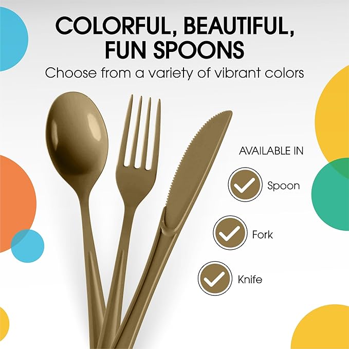 Party Solids Gold Plastic Knives 200 Pieces Disposable Utensils Heavy Duty Cutlery Set Flatware Silverware for Party Supplies & Tableware