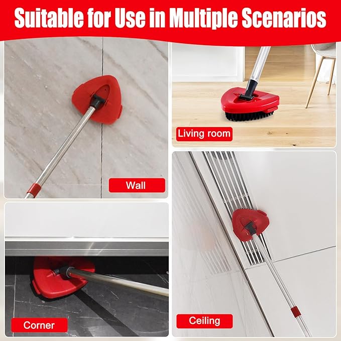 Spin Mop Handle Replacement for Ocedar,4-Section 30-58" Extendable Length Mop Handles and 2 Pack Upgrade Mop Scrubber Head,Mop Base Compatible with Ocedar EasyWring 1 Tank for Hard Floor Cleaning