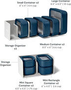 Caraway 22pc Glass Food Storage Set - Storage Containers for Food - Non-Toxic Ceramic-Coated Glass - Air Release Technology - Compact & Stackable Design - Navy