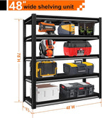 Garage Storage Shelves Heavy Duty, 48”W Shelving Units and Storage Rack, 2800LBS Loads Shelving Units, Adjustable 5-Tier Metal Shelves for Industrial Storage, 48”W×18”D×78”H,Black