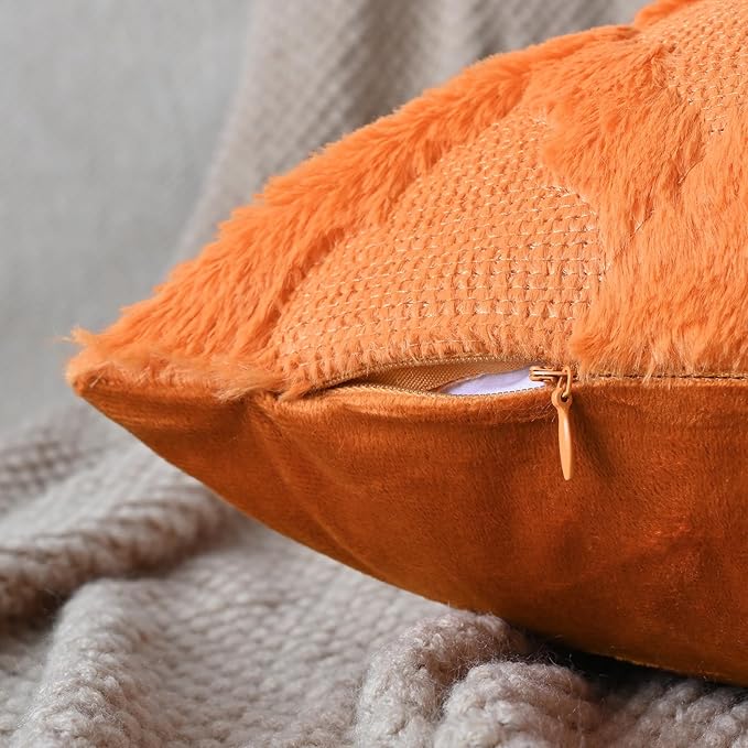 Set of 2 Soft Moroccan Throw Pillow Covers 16x16 Inch Plush Boho Decorative Pillow Cover Accent Cushion Case for Couch Sofa Bed, Orange