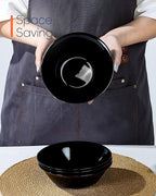 14 OZ (16 OZ MAX) Black Opal Glass Cereal Bowl Set of 4, 6.5 inch Dishwasher & Microwave Safe Round Bowls for Soup, Salad and Rice