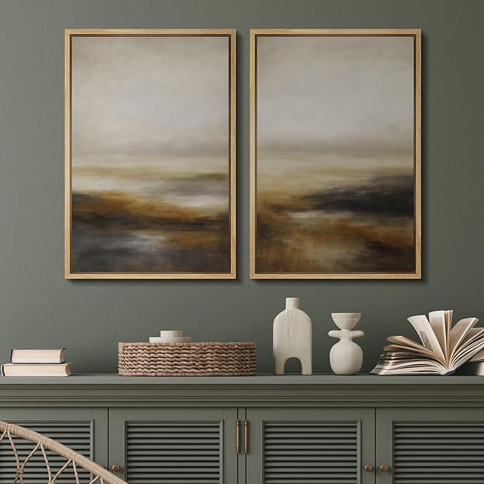 SIGNFORD Framed Canvas Print Wall Art Set Abstract Neutral Landscape Modern Beige and Brown Illustration Modern Art Decorative Nordic Nature for Living Room, Bedroom, Office - 16"x24"x2 Natural