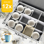 homyfort Mug and Wine Glass Storage Box with Dividers, Stemware Storage Cases and Coffee Cup Storage Organizer, China Crystal Storage Containers Hard Shell for Glassware Protection and Moving (Grey)