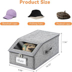 Grey Hat Organizer for Baseball Cap, Hat Storage for Closet with Clear Window, 4 Pack Stackable Storage Organizer Holds up to 48 Caps, Breathable Fabric Box for Snacks, Toys, Socks