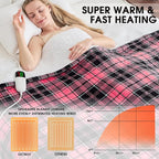 Pink Heated Blanket Electric, Queen Size 84X90, 10 Heat Levels/8 Hours Auto Off/Dual Control for Bed, Blue Plaid Checkered Sherpa Blanket Warmer for Adult, Washable Gift, ETL