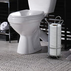 BROOKSTONE, Chrome Toilet Paper Holder, Freestanding Bathroom Tissue Organizer, Minimalistic Storage Solution, Stylish Design [Holds MEGA Rolls]