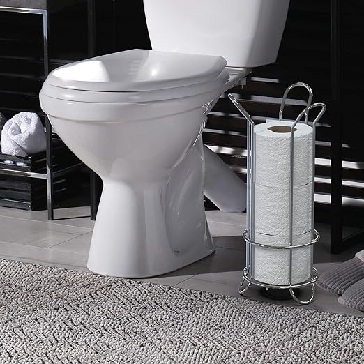 BROOKSTONE, Chrome Toilet Paper Holder, Freestanding Bathroom Tissue Organizer, Minimalistic Storage Solution, Stylish Design [Holds MEGA Rolls]