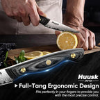 Huusk Damascus Paring Knife, 3 Inch Japanese VG10 Fruit Knives, Small Kitchen Knives for Precision Cutting, Full Tang Peeling Knives with Wooden Handle Coring, Trimming, Birthday Dad Mom Gift