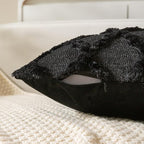 Set of 2 Soft Moroccan Throw Pillow Covers 12x20 Inch Plush Boho Decorative Pillow Cover Accent Cushion Case for Couch Sofa Bed, Black