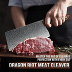DRAGON RIOT Damascus Cleaver Knife 10 inch, VG10 Damascus Knife for Meat Cutting, Butcher Knife with Wood Handle for Chopper Vegetables Razor Sharp Chooping Knife, Premium Gift Box