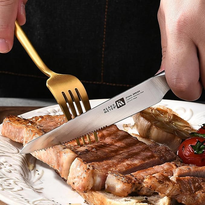 Klaus Meyer Stahl High Carbon Exclusive German Steel 4.5 inch 6 Piece Steak Knife Set (White)