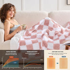 Light Pink Heated Blanket Electric Throw, 50X60 Heating Blanket with 10 Heat Levels & 8 Hours Auto Off for Lap, Checkered Plaid Soft Sherpa Blankets Warmer Gifts for Couch Grandma Women Adults, ETL