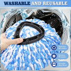 4 Packs Spin Mop Replacement Heads Compatible with Oceda RinseClean 2-Tank System, 30-58" Mop Handle,Mop Scrub Brush and Base Combo Set,Mopping Refills Easy to Replace and Cleaning