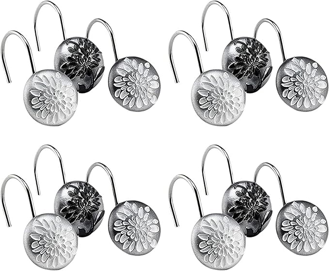 Zahari Home 13pc Erica Bathroom Fabric Shower Curtain Sets Bathroom Shower Curtain & 12 Shower Bathroom Hooks Modern Classic Luxury Contemporary Decor Grey Shower Curtain Stylish Bath Sets