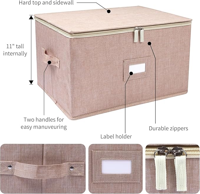 popoly Wine Glass Storage Box 2 Pack, Stemware Storage Containers Cases with Dividers, Stackable Moving Supplies for 12 Wine Glasses, Drinkware, Glassware or Crystal (Beige)