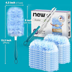 NEWE Duster Refills 20 PCS with Handle Compatible with Swiffer, 360 Degree Heavy Duty Dusting Kit with 4X Microfibers, Multi-Surface Dust Removing Tool for Cleaning Blinds Bookshelf Furniture